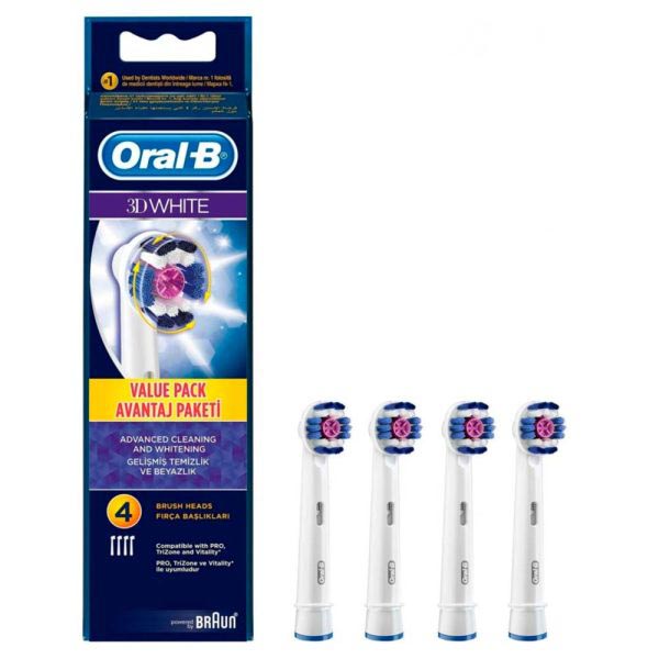 یدک مسواک برقی اورال بی مدل 3D White بسته 4 عددی یدک مسواک برقی اورال بی مدل 3D White بسته 4 عددی