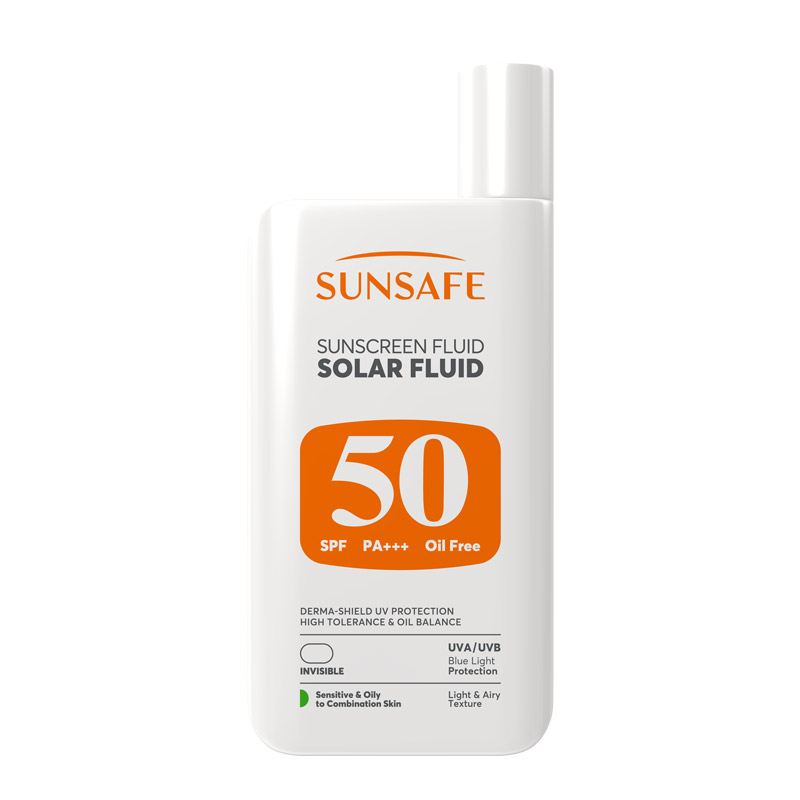 ضد آفتاب فلوئیدی SPF50  مناسب پوست حساس، چرب و مستعد به آکنه سولار فلوئید سان سیف