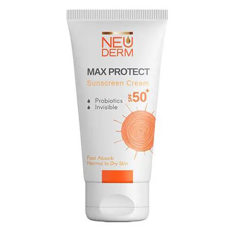 کرم ضد آفتاب مکس پروتکت SPF 50+ بی رنگ مناسب پوست خشک و معمولی نئودرم