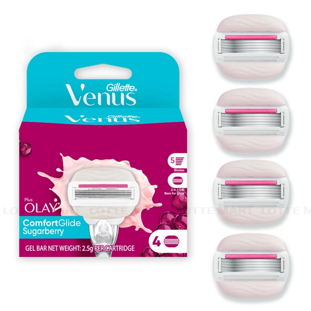 یدک تیغ اصلاح زنانه ونوس ژیلت مدل ComfortGlide Sugarberry + Olay (بسته ۴ عددی)