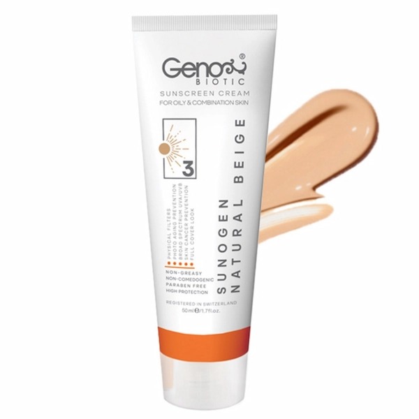 کرم ضد آفتاب رنگی ژنوبایوتیک مناسب پوست های چرب با SPF50 
