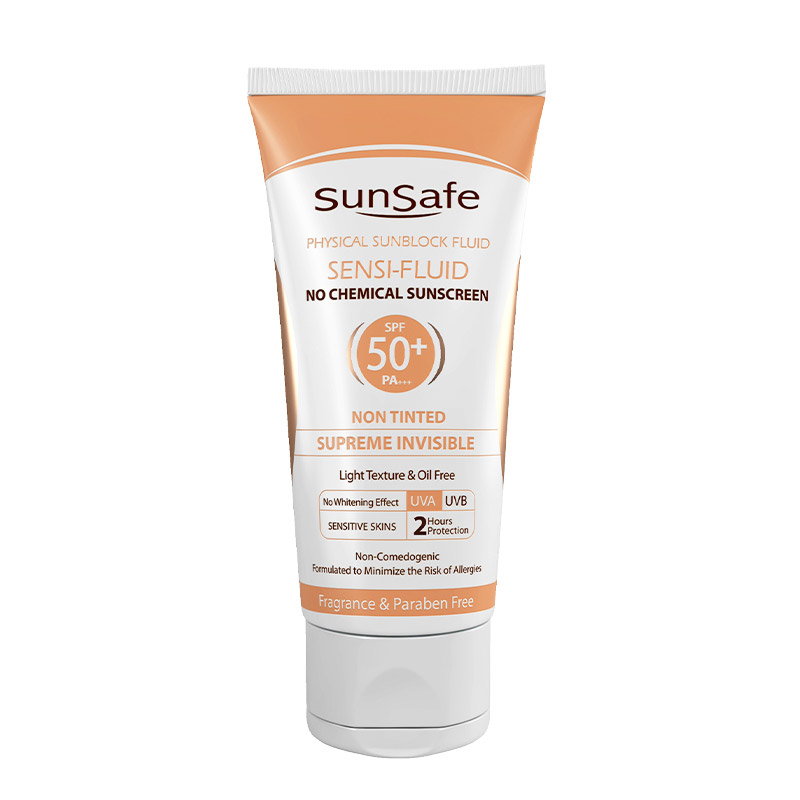 ضد آفتاب فلوئیدی فیزیکال مناسب پوست حساس +SPF50 سان سیف