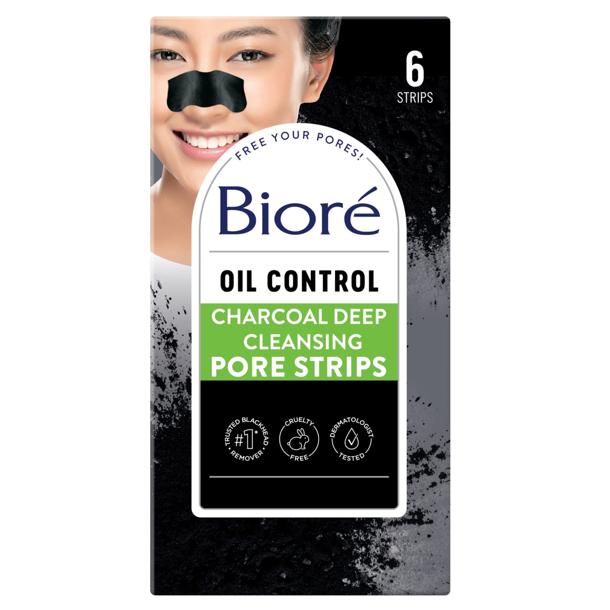 چسب زغالی پاک‌کننده جوش سرسیاه و کنترل چربی بینی بیوره مدل Charcoal Deep Cleansing Pore Strips (بسته 6 عددی)