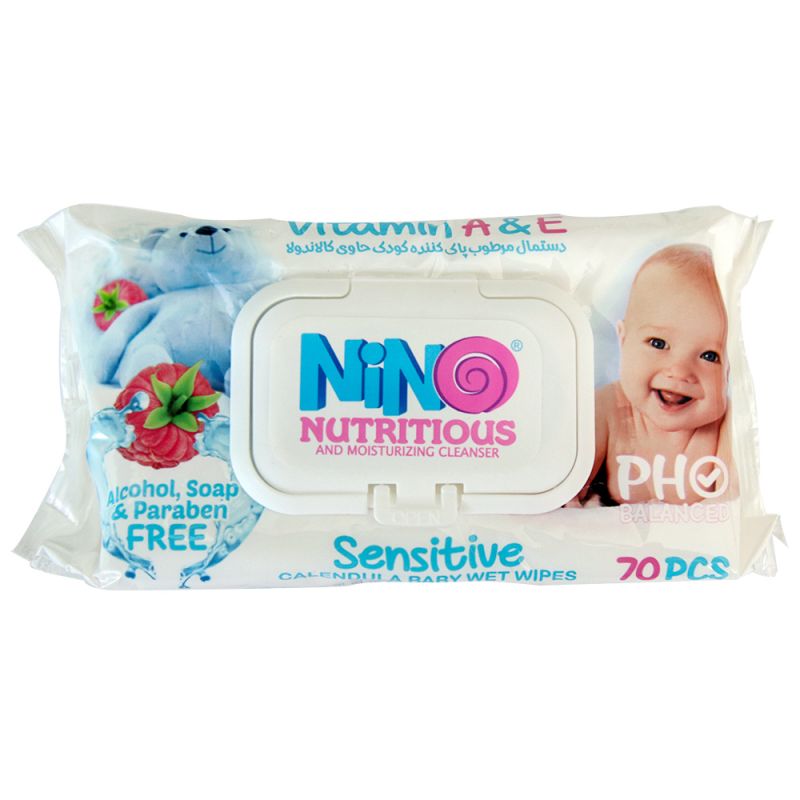 دستمال مرطوب پاک کننده کودک حساس نینو - 70 عددی