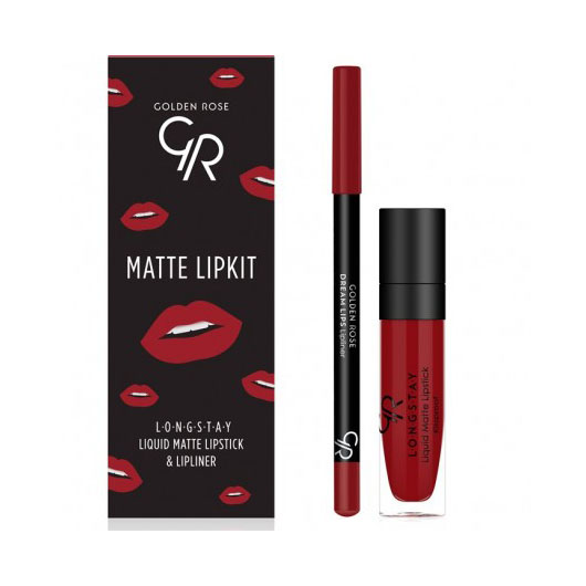 کیت رژ لب مایع و خط لب گلدن‌رز مدل Matte LipKit