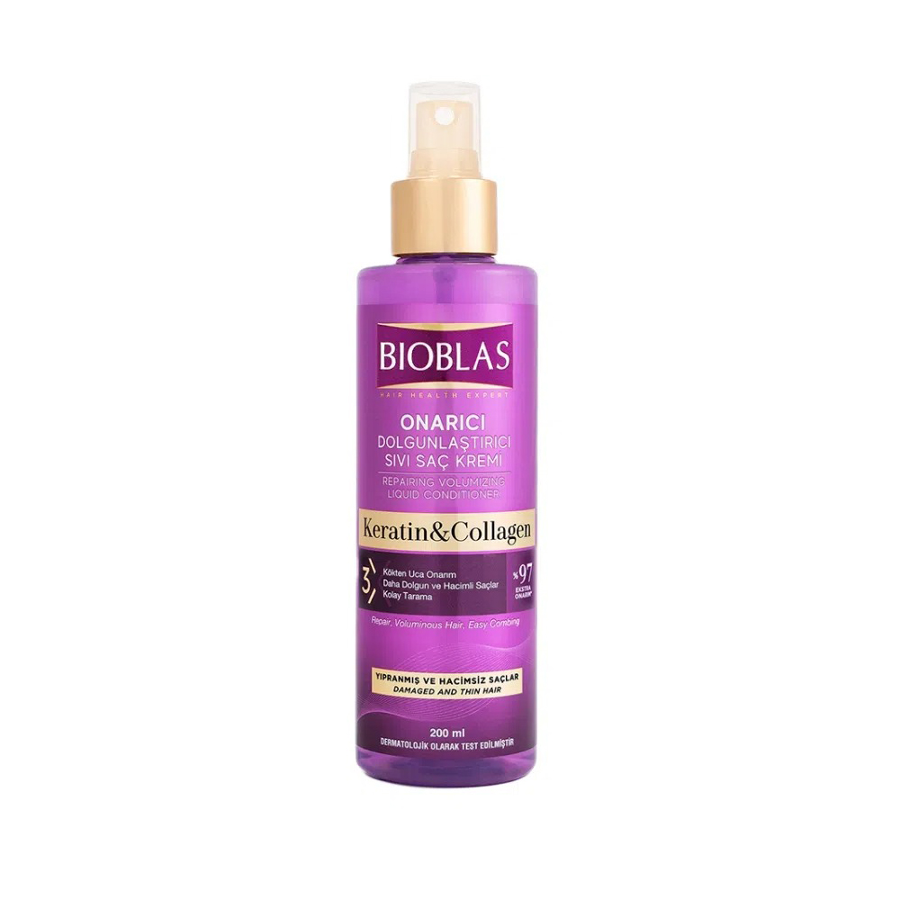 اسپری دوفاز مو ضد ریزش و مناسب موهای ضعیف بیوبلاس مدل Collagen & Keratin 